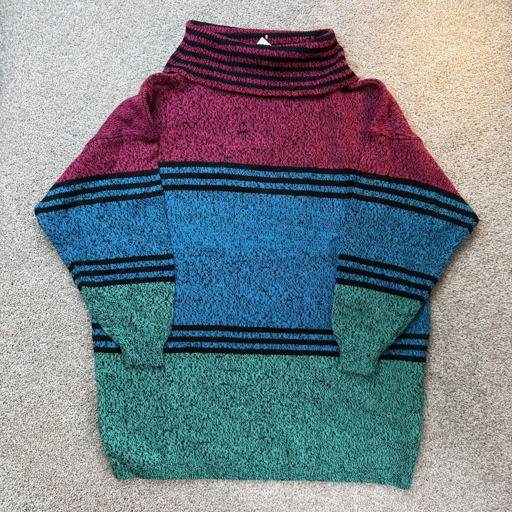 Vintage Stefano Sweater Womens One Size Multicolor Striped Turtleneck Oversized